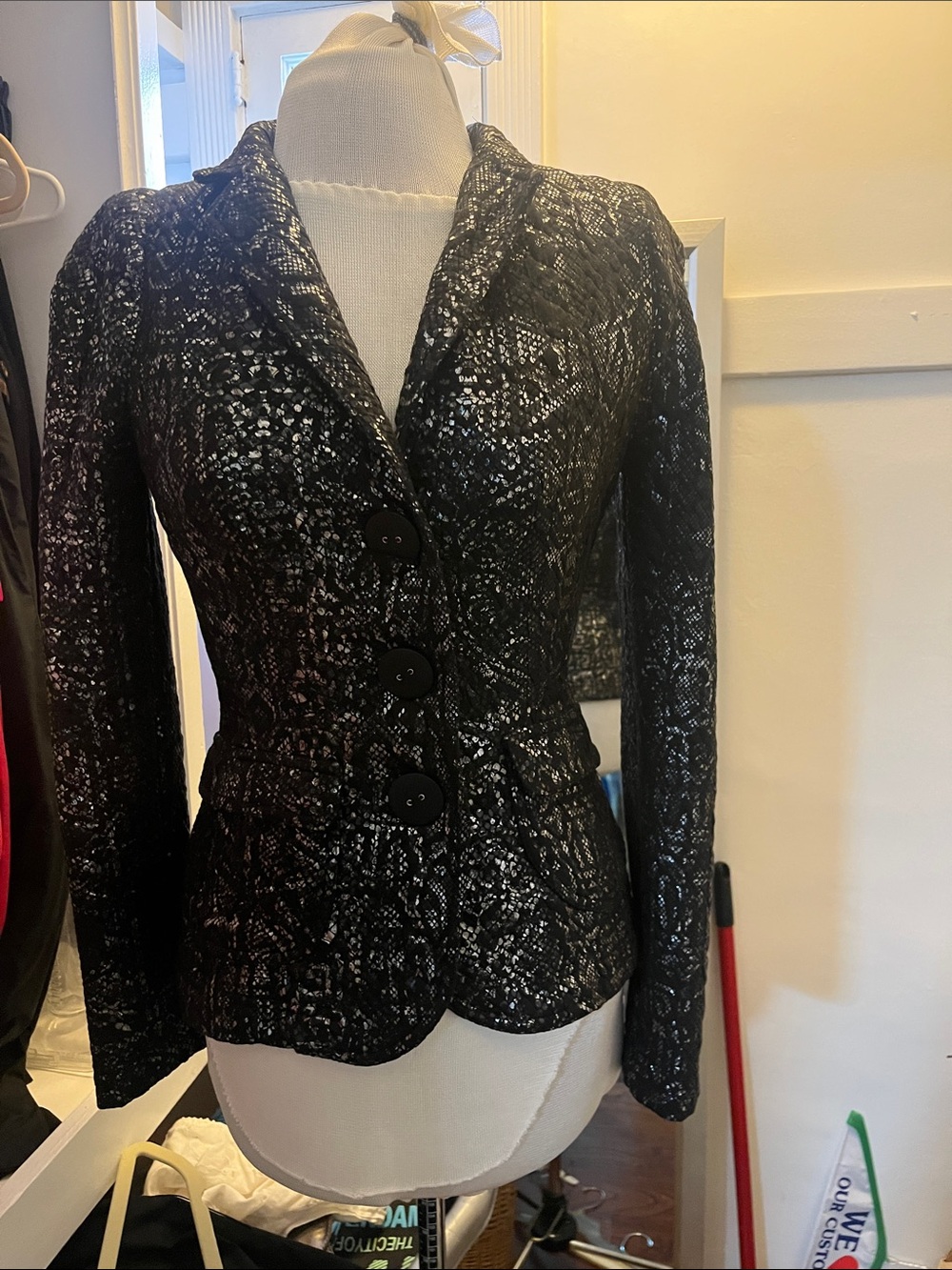 Black Patterned Women's Blazer Jacket